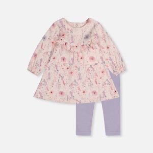 Organic Cotton Dress And Legging Set Pink Printed Flowers - Image 10