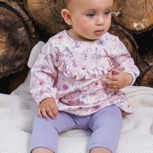 Organic Cotton Dress And Legging Set Pink Printed Flowers - Image 2