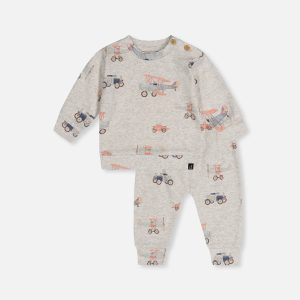 Organic Cotton Pants And Top Set Beige Printed Airplanes - Image 7