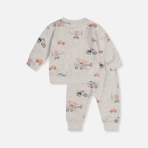 Organic Cotton Pants And Top Set Beige Printed Airplanes - Image 3