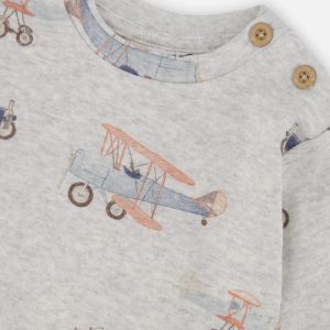 Organic Cotton Pants And Top Set Beige Printed Airplanes - Image 4