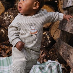 Organic Cotton Pants And Top Set Brown And White Stripes - Image 2
