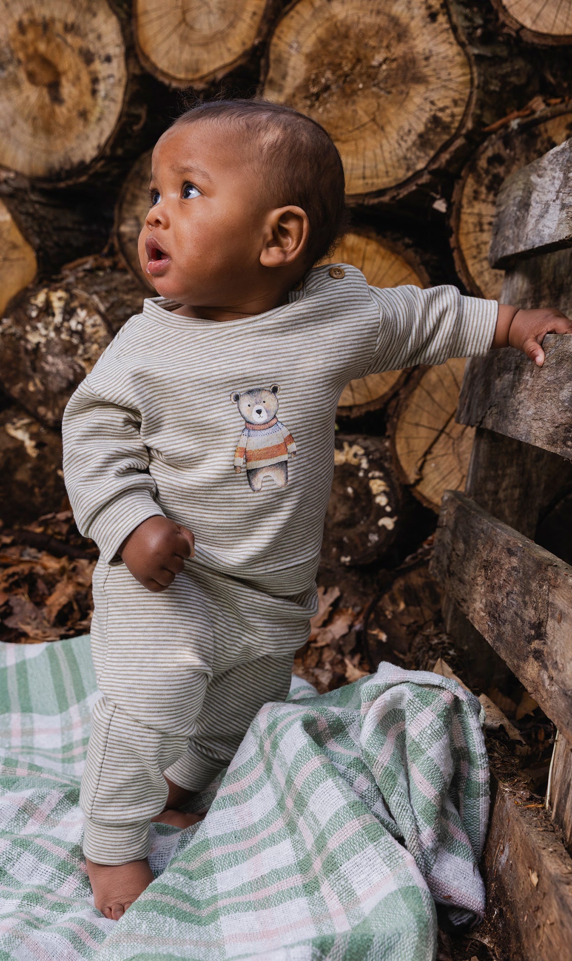 Organic Cotton Pants And Top Set Brown And White Stripes - Image 2