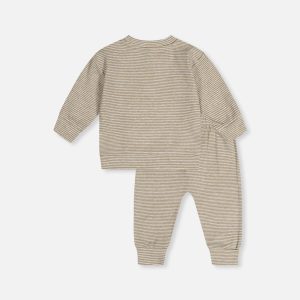 Organic Cotton Pants And Top Set Brown And White Stripes - Image 3