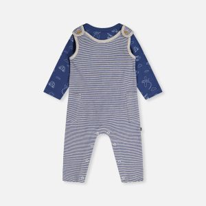 Organic Cotton Onesie With Overalls Set Blue Printed Transportation - Image 7