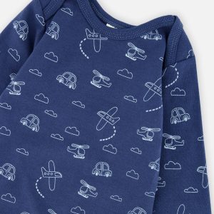 Organic Cotton Onesie With Overalls Set Blue Printed Transportation - Image 4