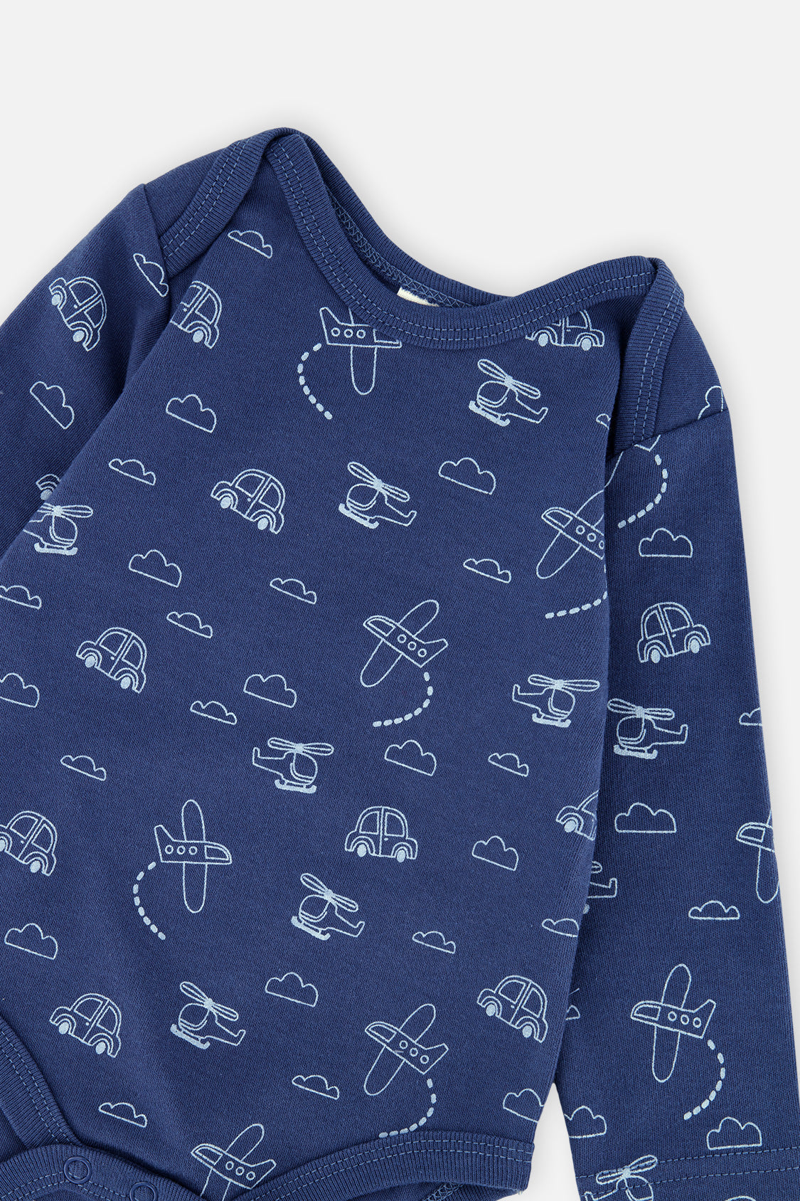 Organic Cotton Onesie With Overalls Set Blue Printed Transportation - Image 4