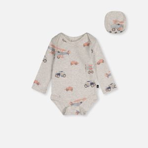 Organic Cotton Onesie Beige Printed Airplanes - Image 11
