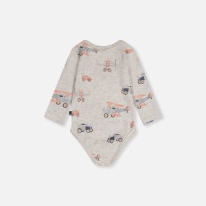 Organic Cotton Onesie Beige Printed Airplanes - Image 4