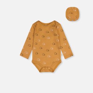 Organic Cotton Onesie Brown Printed Hedgehogs - Image 10