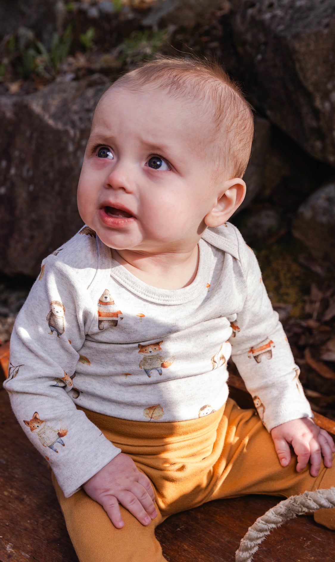 Organic Cotton Onesie Beige Animal Print - Image 2