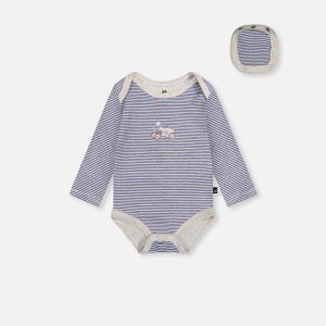 Organic Cotton Onesie Blue Printed Stripes - Image 9