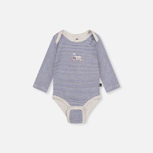 Organic Cotton Onesie Blue Printed Stripes - Image 3