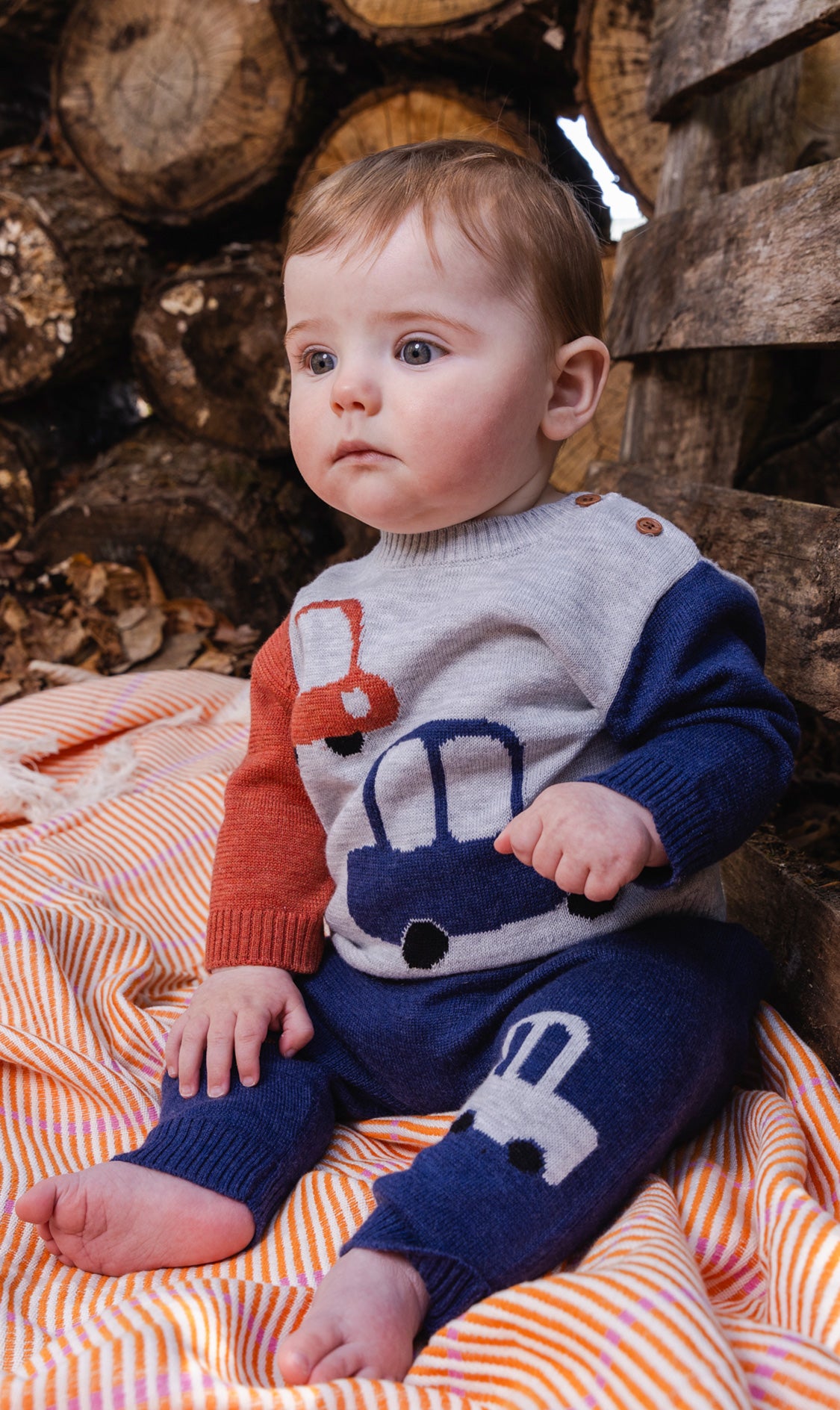 Knitted Top And Pants Set Blue And Orange - Image 2