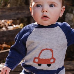 Knitted Intarsia Romper Blue And Orange - Image 2