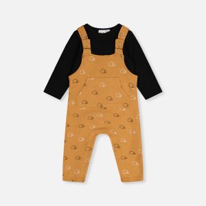 Organic Cotton Onesie With Overalls Set Black And Brown