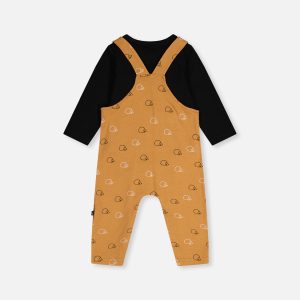 Organic Cotton Onesie With Overalls Set Black And Brown - Image 3