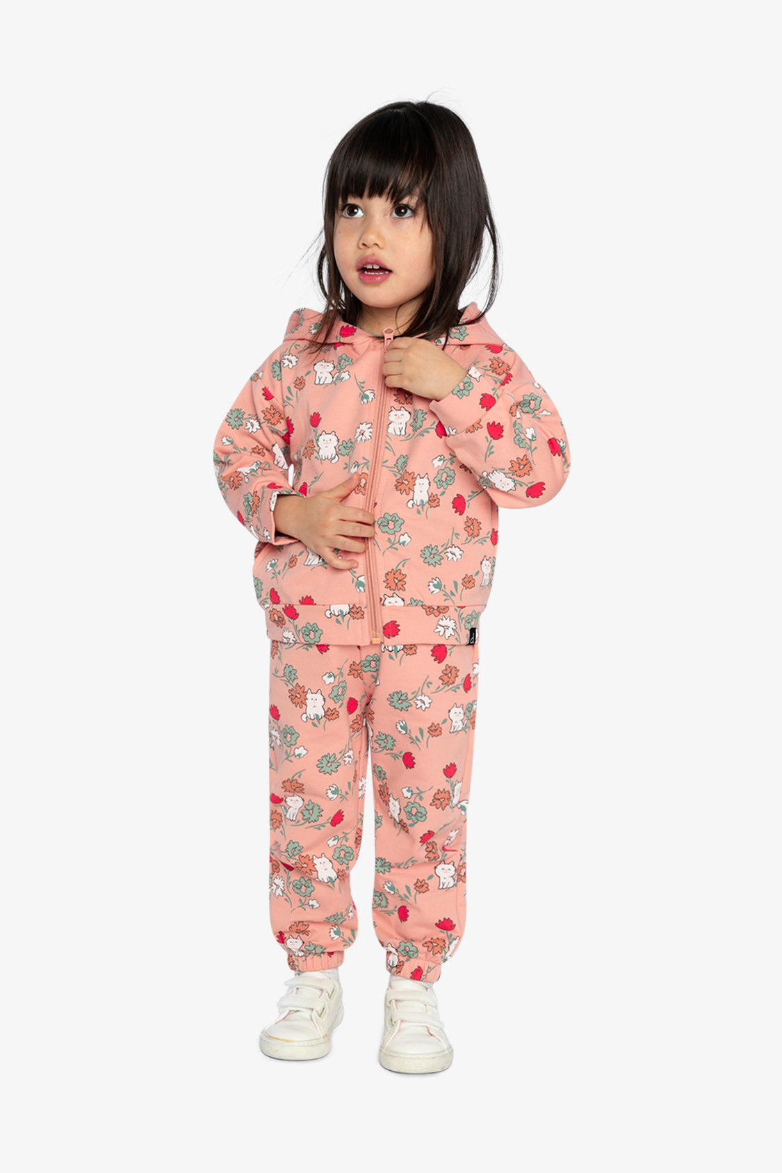French Terry Sweatpants Pink Cat Print - Image 2