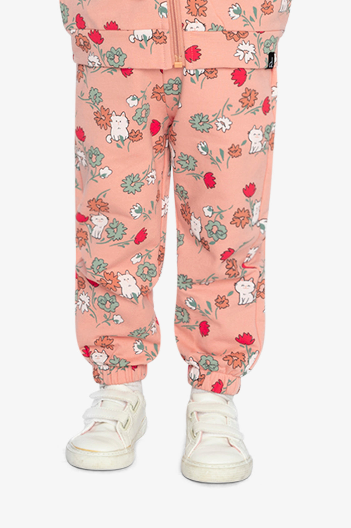 French Terry Sweatpants Pink Cat Print - Image 3