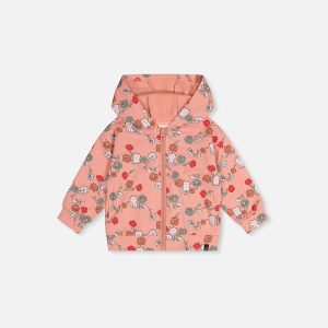 Baby French Terry Hooded Cardigan Pink Cat Print