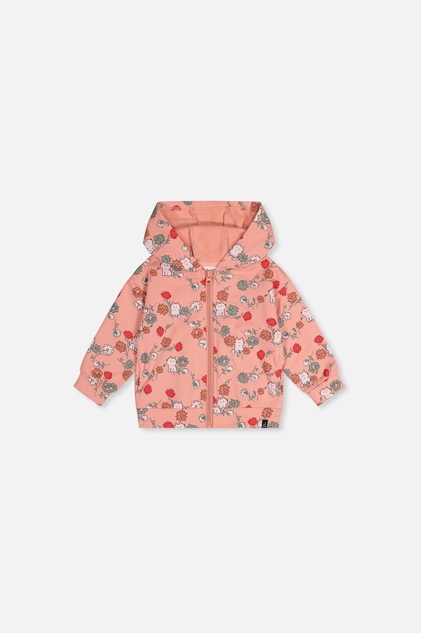 Baby French Terry Hooded Cardigan Pink Cat Print