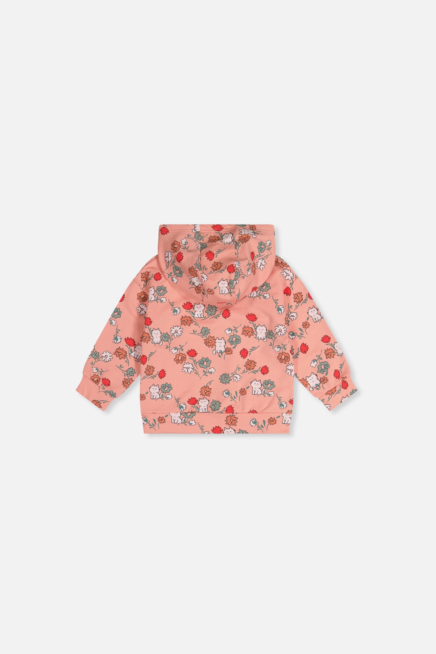 Baby French Terry Hooded Cardigan Pink Cat Print - Image 2
