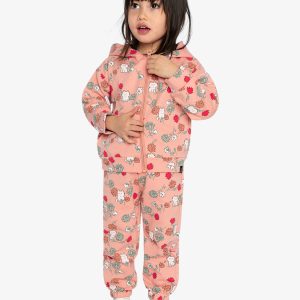 French Terry Hooded Cardigan Pink Cat Print - Image 3
