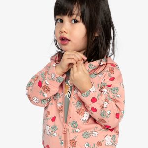 French Terry Hooded Cardigan Pink Cat Print - Image 5
