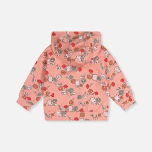 French Terry Hooded Cardigan Pink Cat Print - Image 4
