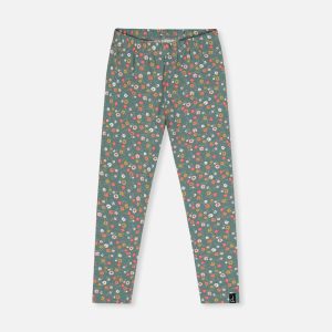 Organic Cotton Leggings Green Floral Print