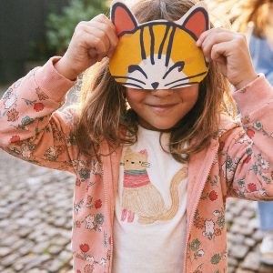 French Terry Hooded Cardigan Pink Cat Print - Image 2