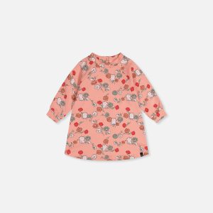 Baby French Terry Dress Pink Cat Print