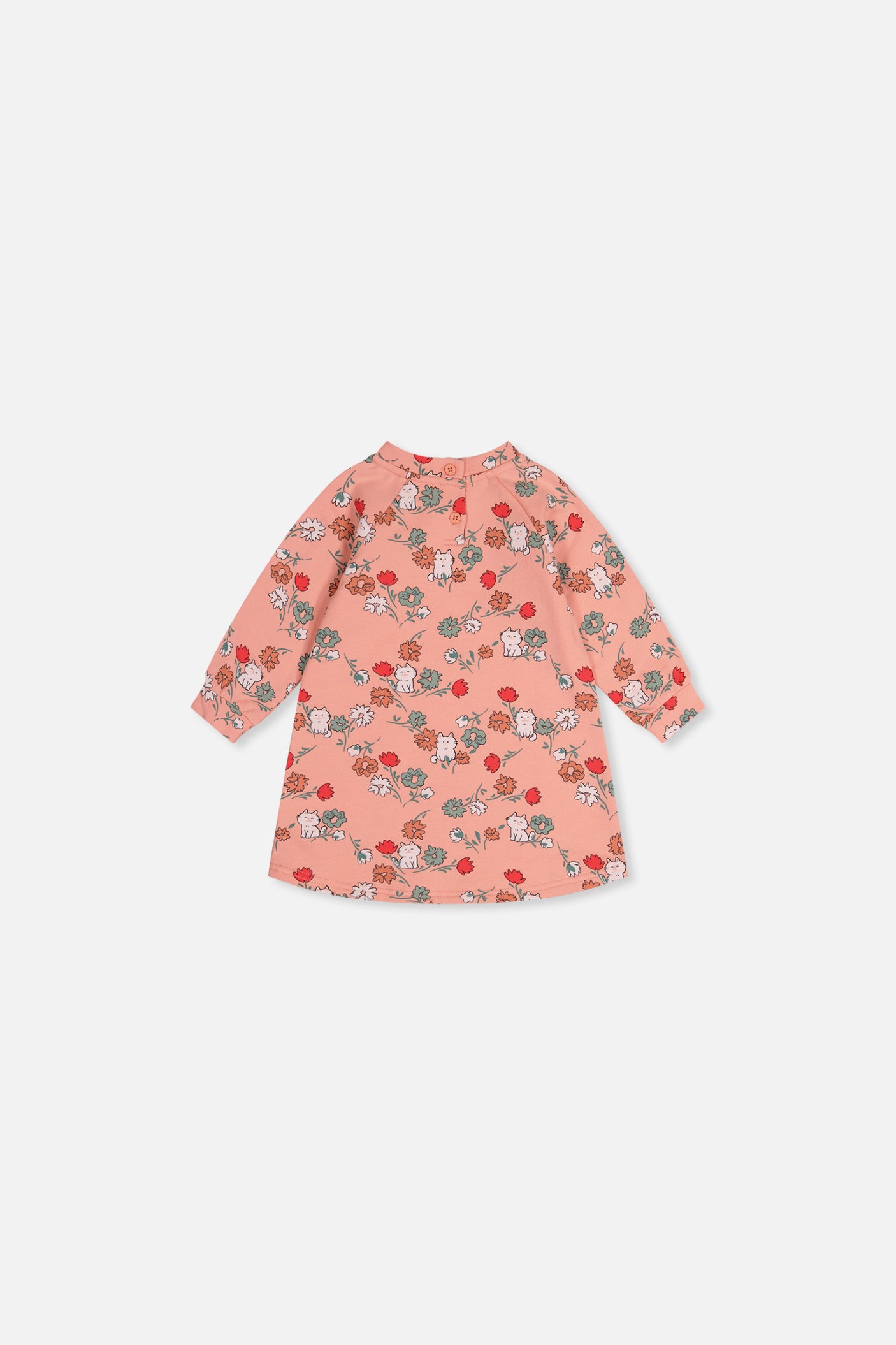 Baby French Terry Dress Pink Cat Print - Image 2