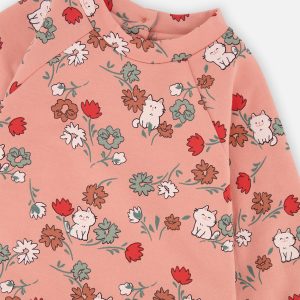 Baby French Terry Dress Pink Cat Print - Image 3