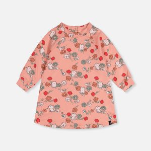 French Terry Dress Pink Cat Print