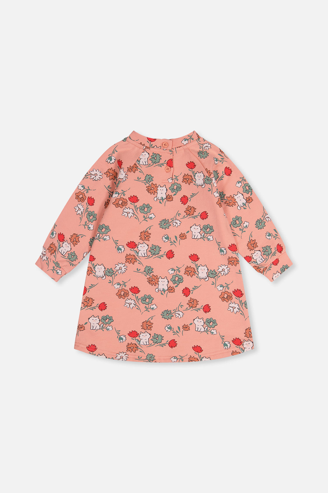 French Terry Dress Pink Cat Print - Image 3