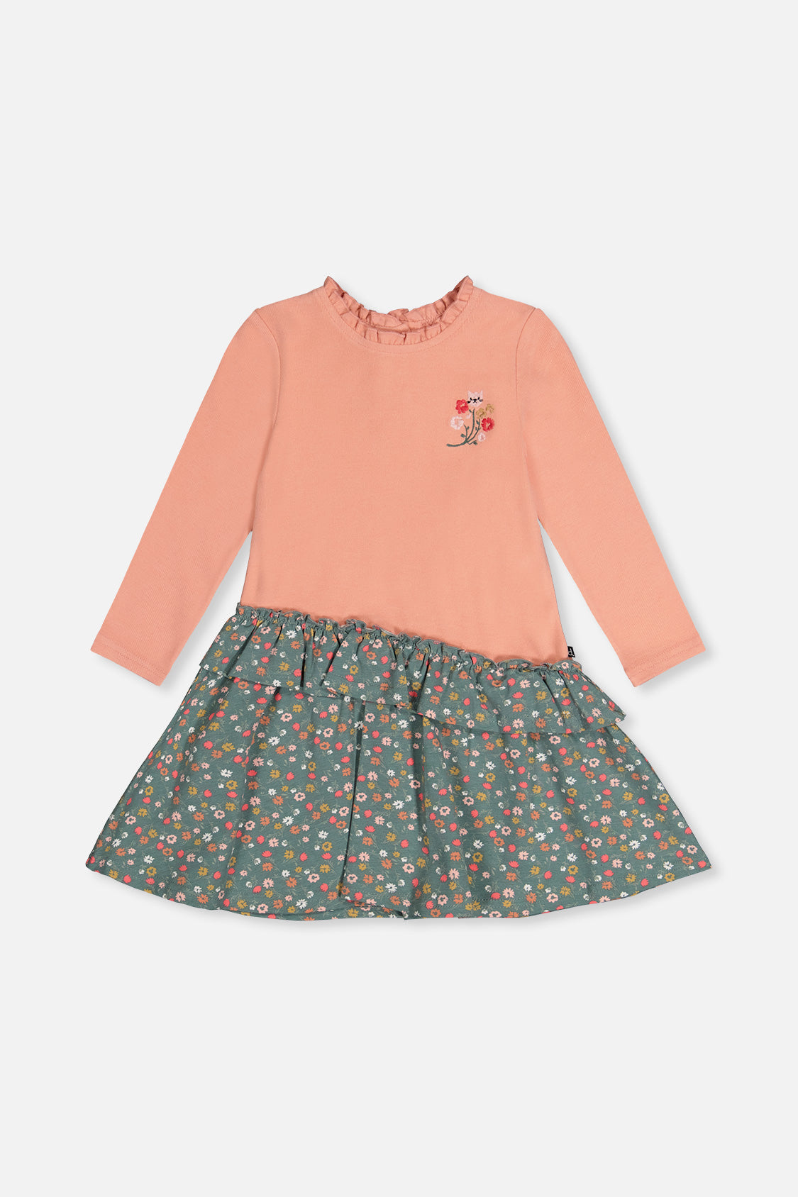 Bi-Material Dress Pale Pink And Green Floral Print