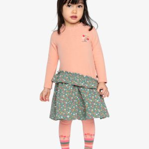 Alternative view of Bi-Material Dress Pale Pink And Green Floral Print
