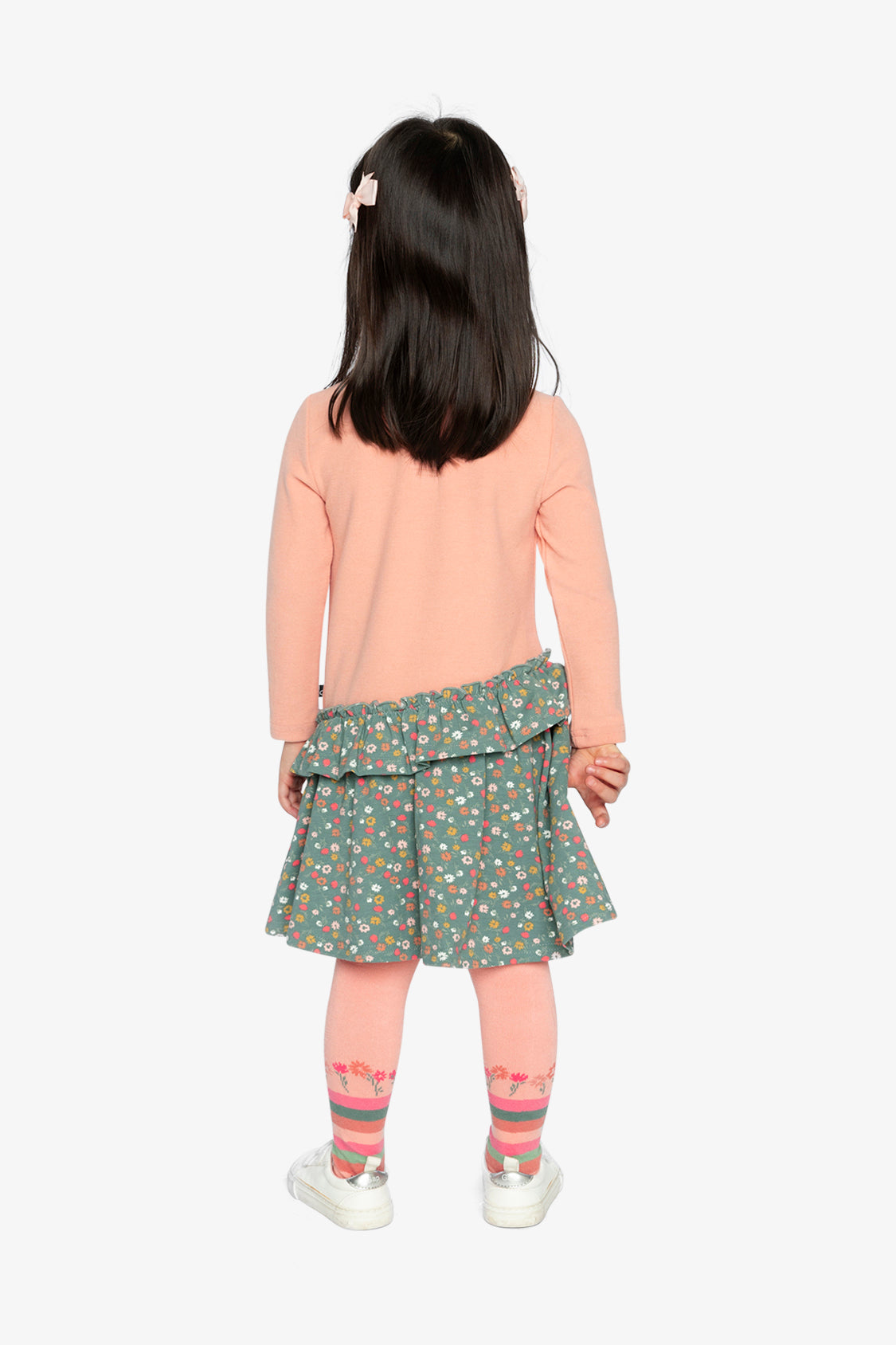 Bi-Material Dress Pale Pink And Green Floral Print - Image 4