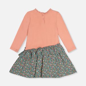 Bi-Material Dress Pale Pink And Green Floral Print - Image 3