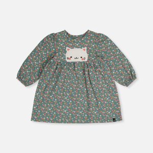 Organic Cotton Printed Dress Green Floral Print