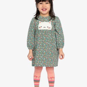 Organic Cotton Printed Dress Green Floral Print - Image 3