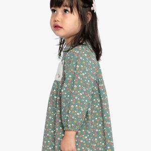 Organic Cotton Printed Dress Green Floral Print - Image 5