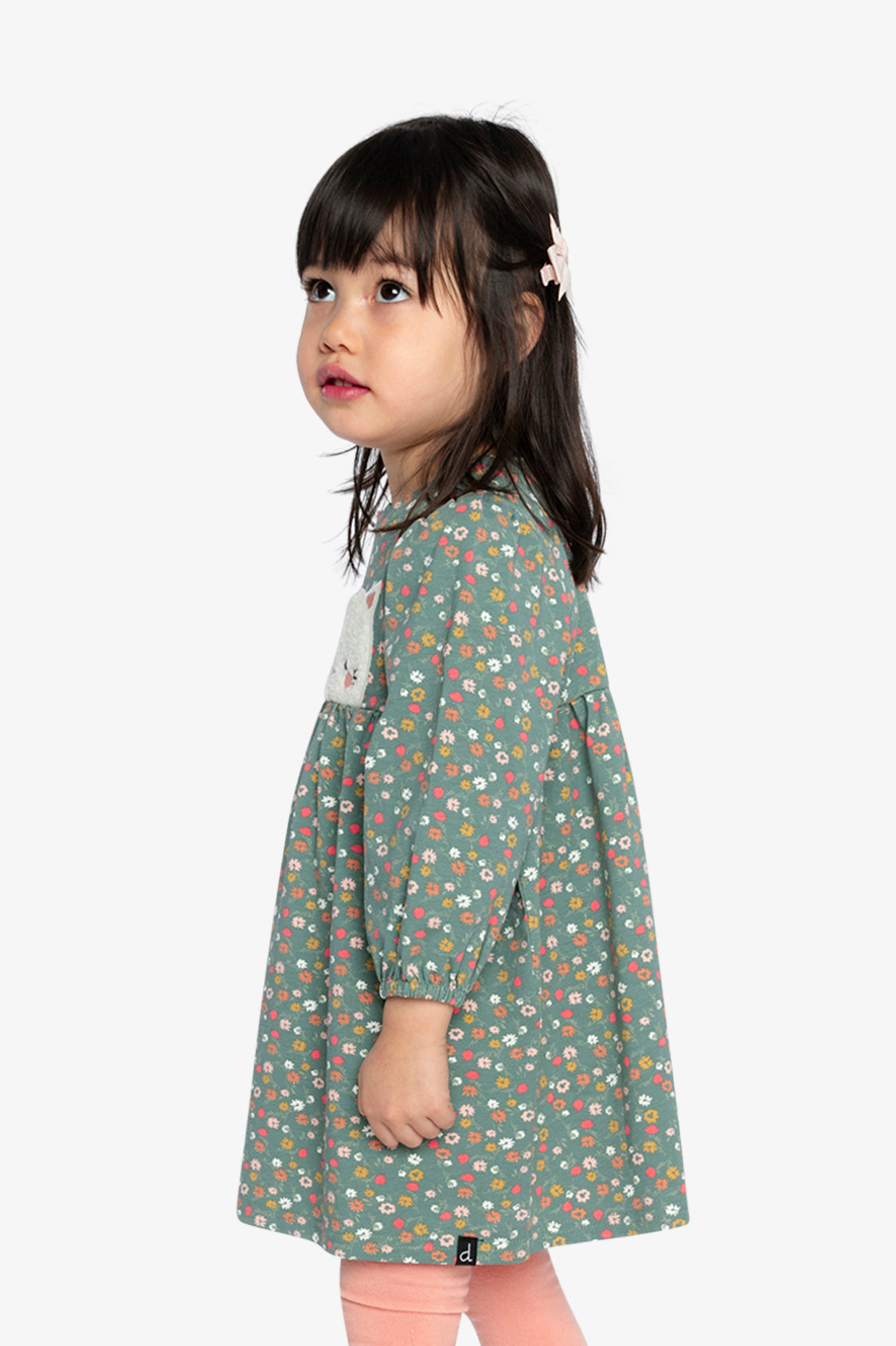 Organic Cotton Printed Dress Green Floral Print - Image 5