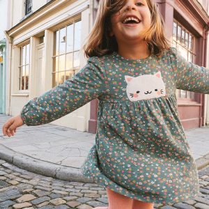 Organic Cotton Printed Dress Green Floral Print - Image 2