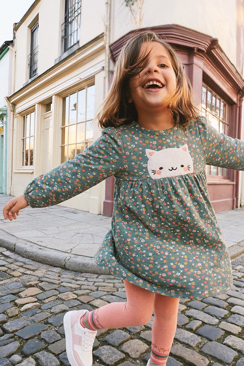 Organic Cotton Printed Dress Green Floral Print - Image 2