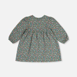 Organic Cotton Printed Dress Green Floral Print - Image 4