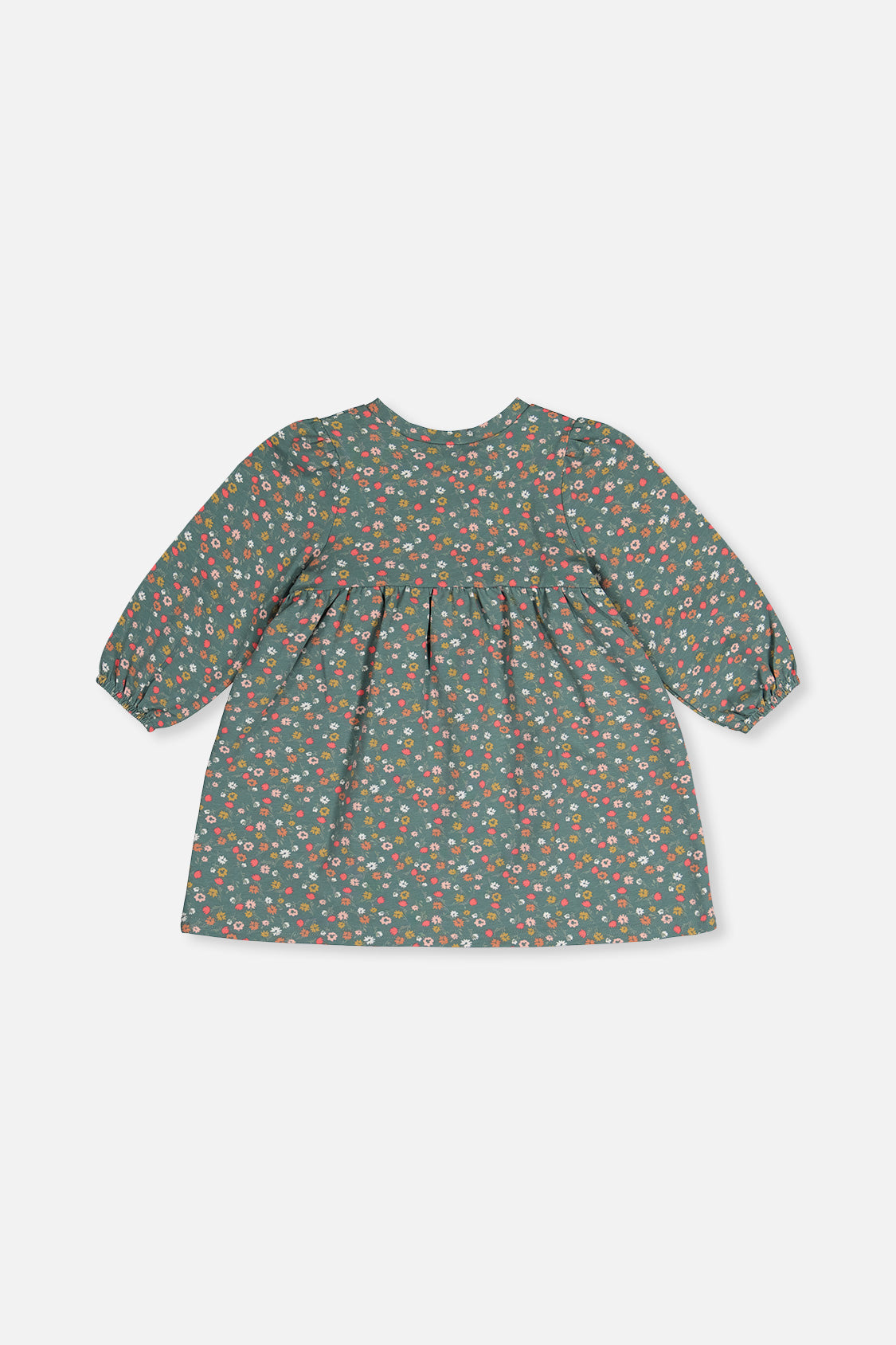 Organic Cotton Printed Dress Green Floral Print - Image 4