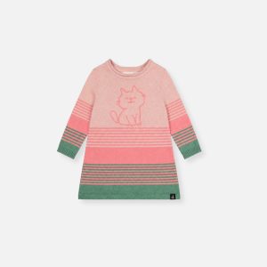 Baby Knitted Stripe Dress Very Pale Pink And Green
