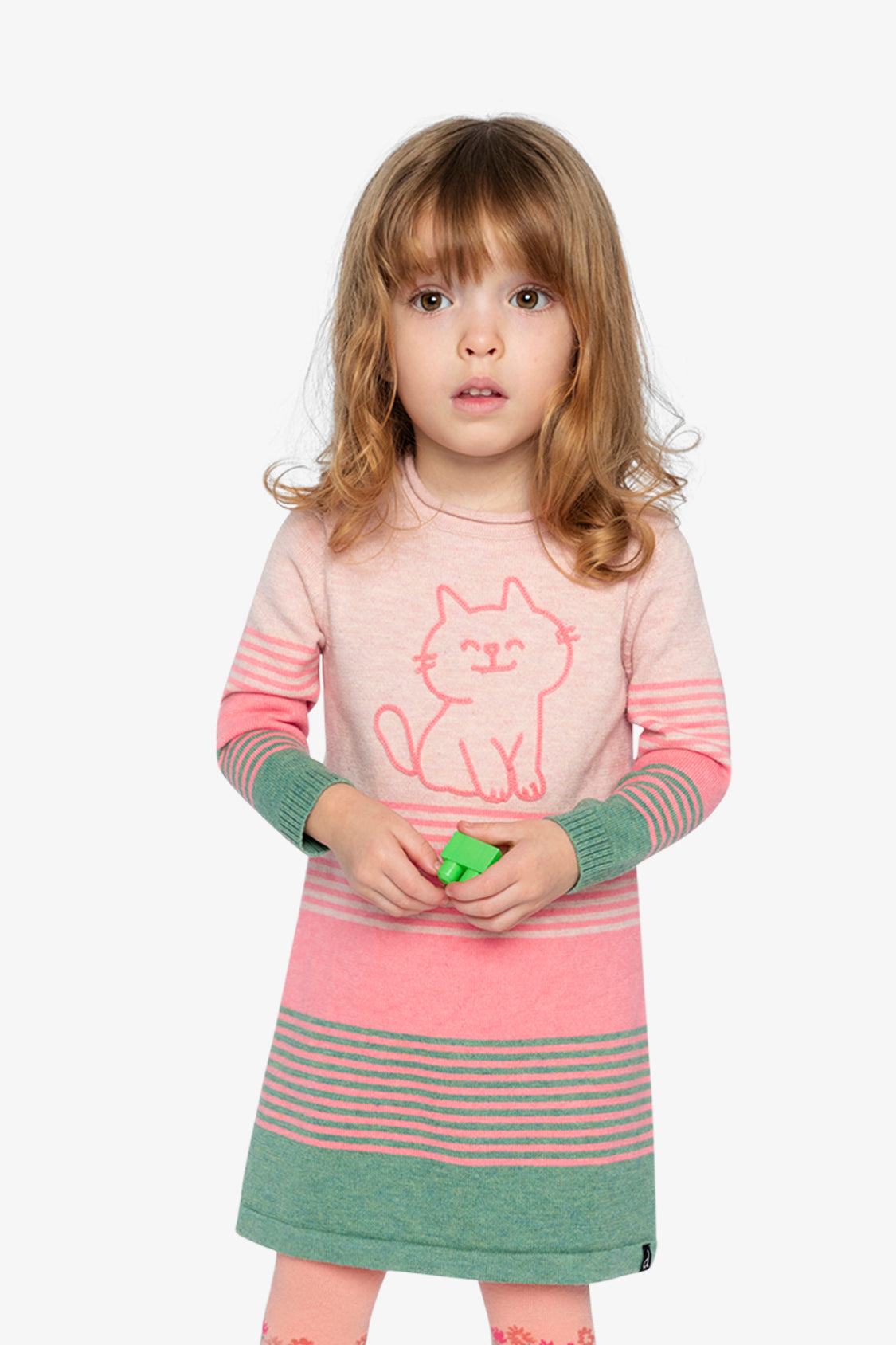 Knitted Stripe Dress Very Pale Pink And Green - Image 2
